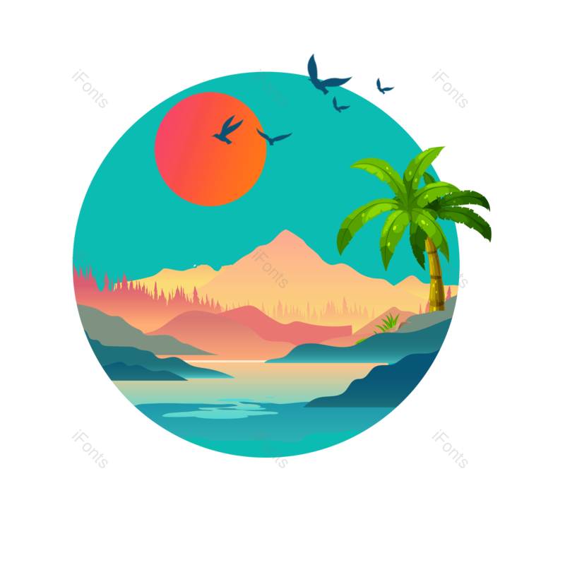 潮流图片,现代元素,插画PNG,山水免抠素材